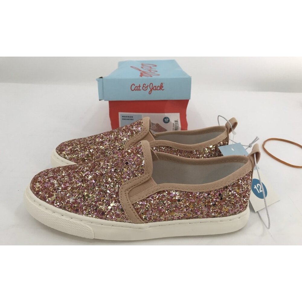 Cat & Jack Slip-on Gold Pink Sparkle Canvas Tennis Sneaker Shoes Toddler Size 12